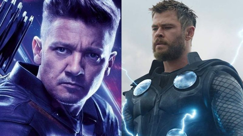 Gavião Arqueiro e Chris Hemsworth como Thor em cena de Vingadores: Ultimato (Foto 1: Divulgação | Foto 2: Divulgação / Marvel Studios)