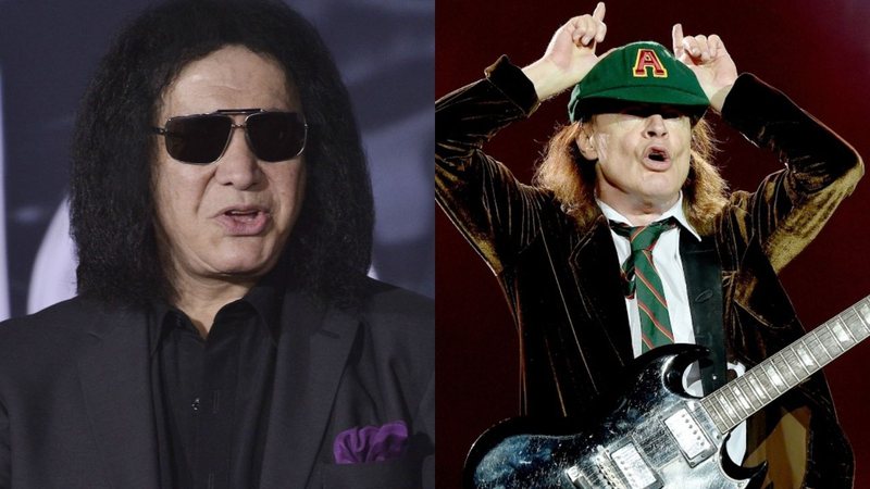 Gene Simmons (Foto: Sthanlee B. Mirador/Sipa via AP Images)/ Angus Young, do AC/DC (Foto: Kevin Winter / Getty Images)