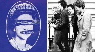 Capa de "God Save the Queen" à esquerda e Sex Pistols à direita (Foto 1: Reprodução e Foto 2: AP)