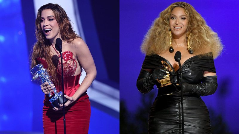 Anitta (Foto: Theo Wargo/Getty Images for MTV/Paramount Global) e Beyoncé no Grammy (Foto: Kevin Winter/Getty Images for The Recording Academy)