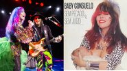 Baby do Brasil e Pepeu Gomes no show 'Baby & Pepeu ao vivo no Noites Cariocas'; à direita, a capa do álbum 'Sem Pecado e Sem Juízo' (Marcus Hermes/Reprodução)