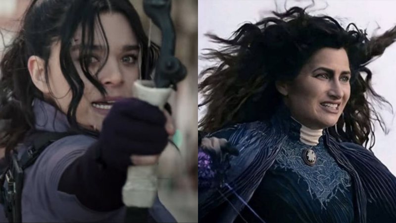 Hailee Steinfeld como Kate Bishop (Foto: Reprodução) e Kathryn Hahn como Agatha Harkness (Foto: Reprodução/Disney+)