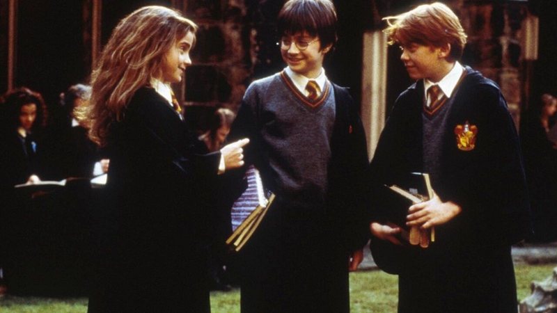 Emma Watson, Daniel Radcliffe e Rupert Grint em Harry Potter e A Pedra Filosofal (Foto: Reprodução)