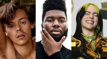 Hary Styles, Khalid e Billie Eilish (Foto 1: Reprodução / Ryan Mcginley para Rolling Stone EUA/ Foto 2: Peter Yang/ divulgação/ Foto 3: Chris Pizzello/ AP)