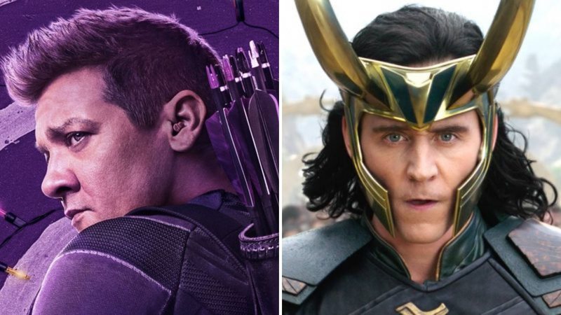 Jeremy Renner como Gavião Arqueiro no pôster de Hawkeye  (Foto: Divulgação) | Tom Hiddleston como Loki na nova série da Marvel (Foto: Reprodução/IMDb)