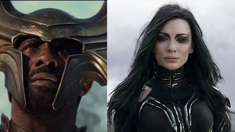 Idris Elba como Heimdall e Cate Blanchett como Hela (Foto 1: Reprodução/ Foto 2: Reprodução)