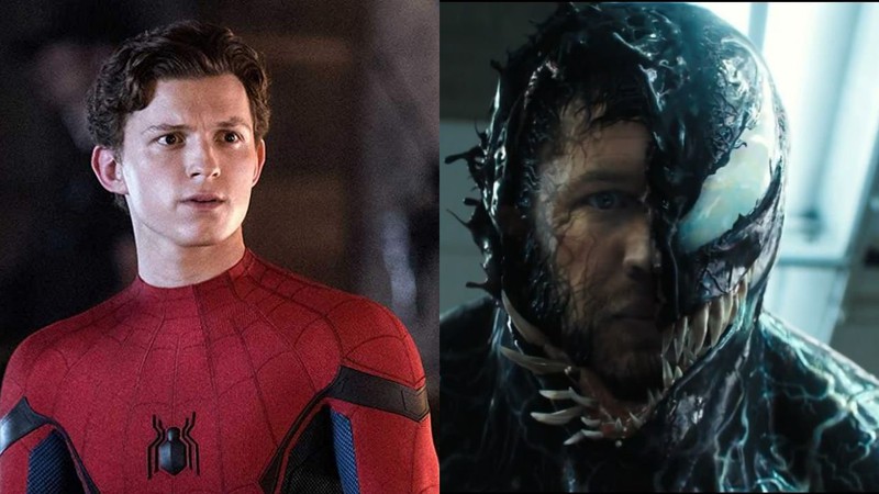 Tom Holland como Homem-Aranha e Tom Hardy como Venom (Fotos:Reprodução)