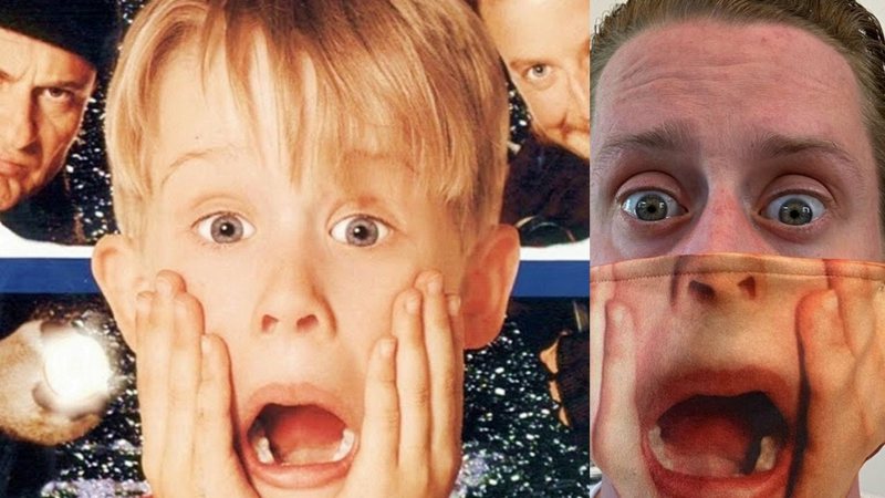 Macaulay Culkin em Esqueceram de Mim (Foto: Divulgação) e em foto com máscara (Foto: Reprodução/Twitter)