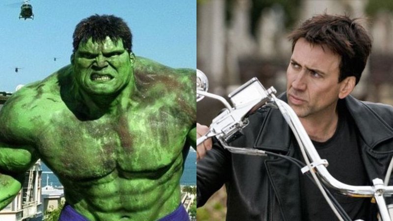 Hulk (2003), de Ang Lee, e Motoqueiro Fantasma (2007) (Fotos: Divulgação)