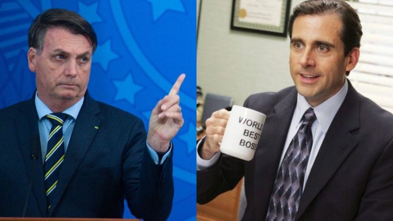 Jair Bolsonaro (foto: Andressa Anholete/ Getty Images) e Steve Carell como Michael Scott em The Office (Foto: Reprodução/ Comedy Central)