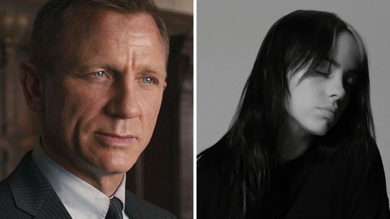 Daniel Craig como 007 (Foto: Divulgação) | Billie Eilish no pôster do single "No Time To Die" (Foto:Divulgação)