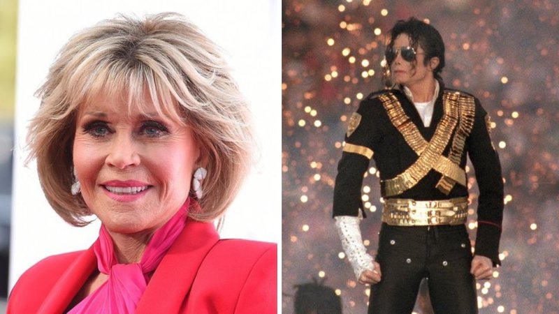 Jane Fonda (Foto: Jordan Strauss/ Invision/ AP) e Michael Jackson no Superbowl (foto: Getty Images/ George Rose)