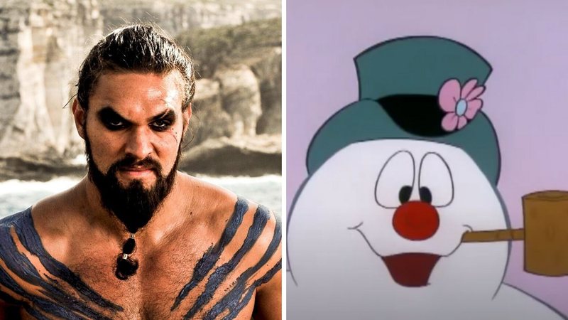 Jason Momoa como Khal Drogo em Game of Thrones e o boneco de neve Frosty (Fotos: Reprodução)