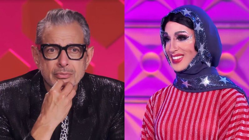 Jeff Goldblum e Jackie Cox no programa RuPaul’s Drag Race (Foto: Reprodução)