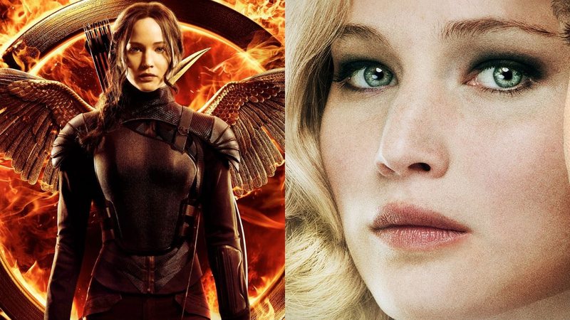 Jennifer Lawrence em Jogos Vorazes (Foto: Divulgação) e Serena (Foto: Divulgação)