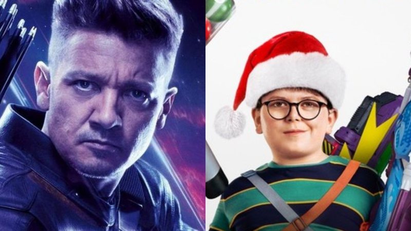 Jeremy Renner como Gavião Arqueiro em Vingadores  (Foto: Divulgação) e pôster de Esqueceram de Mim no Lar Doce Lar (Foto: Reprodução /Twitter)