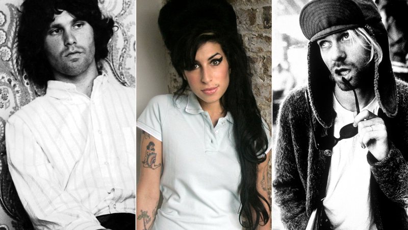 Jim Morrison, Amy Winehouse e Kurt Cobain - Aradlo Di Crollalanza/REX Shutterstock, Matt Dunham//AP/REX Shutterstock, Stephen Sweet/REX Shutterstock