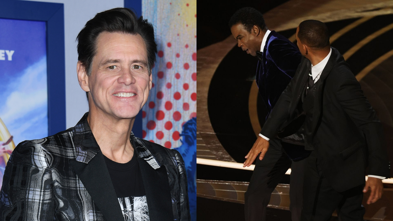 Jim Carrey (Foto: Jon Kopaloff / Getty Images) | Will Smith agride Chris Rock ao vivo em cerimônia do Oscar 2022 (Foto: Neilson Barnard /Getty Images)