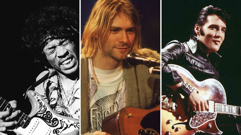 Jimi Hendrix (Foto: Bruce Fleming / AP), Kurt Cobain (Foto: Divulgação / MTV) e Elvis Presley (Foto: NBC)