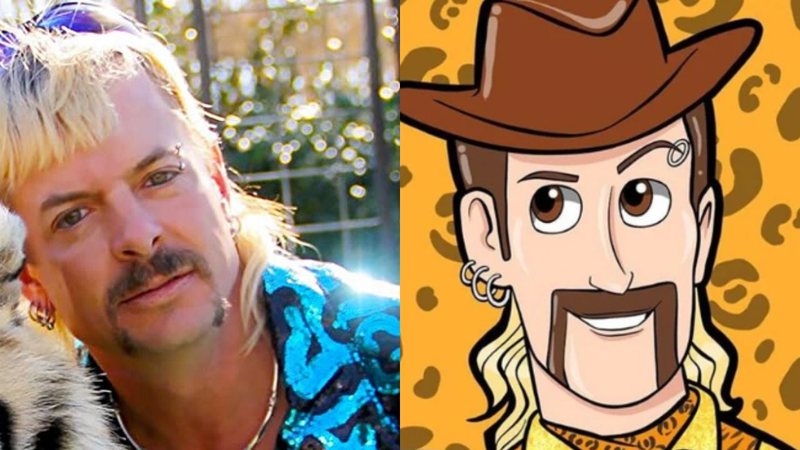 Joe Exotic, de Tiger King e FanArt (Foto: Netflix / Divulgação | Foto 2: Reprodução/Instagram/Tommy Taylor)