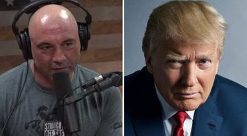 Joe Rogan no podcast The Joe Rogan Experience (Foto: Reprodução/YouTube) e Donald Trump, presidente dos EUA (Foto: Mark Seliger)