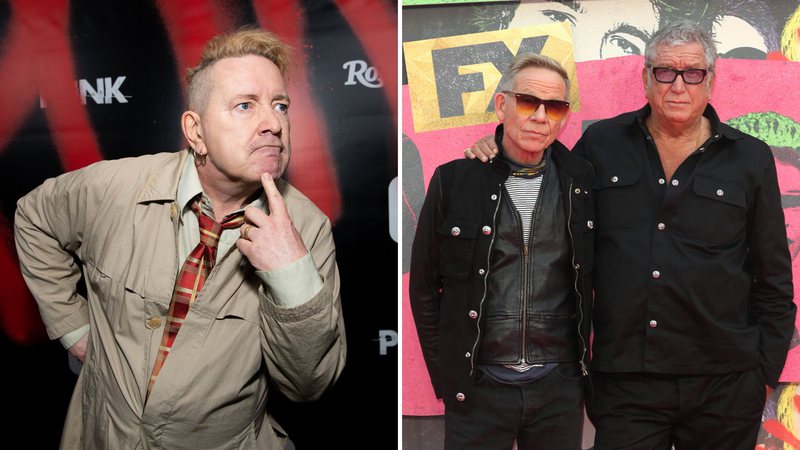 John Lydon, também conhecido como Johnny Rotten (Foto: Emma McIntyre/Getty Images) e Steve Jones e Paul Cook (Foto: Lia Toby/Getty Images)