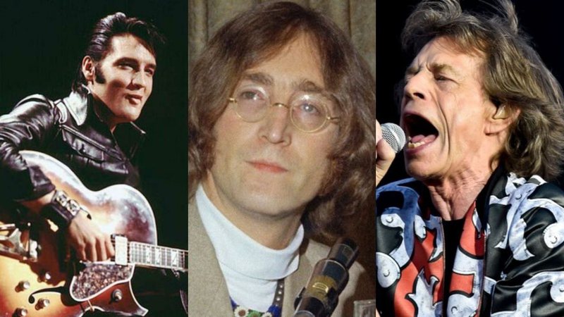 Montagem de Elvis Presley (Foto: NBC), John Lennon(Foto: AP Images) e Mick Jagger (Foto: Vit Simanek / AP Images)