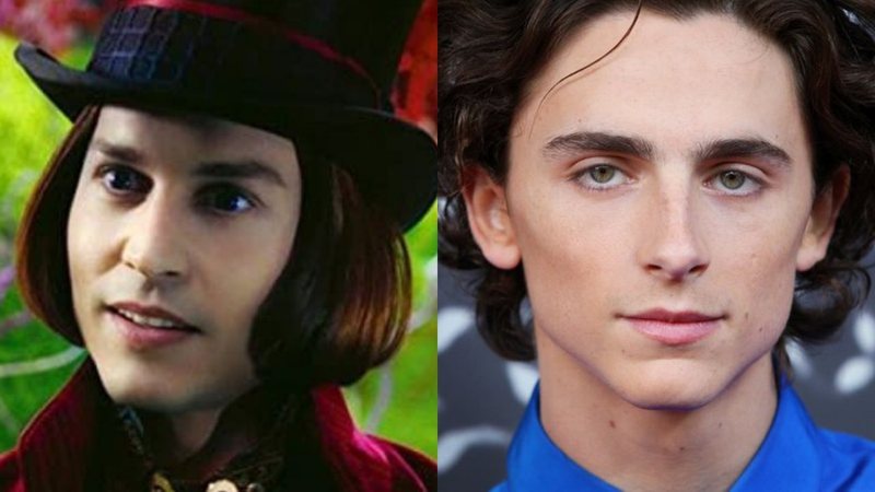 Johnny Depp como Willy Wonka (Foto: Reprodução) e Timothée Chalamet (Foto: Lisa Maree Williams/Getty Images)