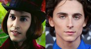 Johnny Depp como Willy Wonka (Foto: Reprodução) e Timothée Chalamet (Foto: Lisa Maree Williams/Getty Images)