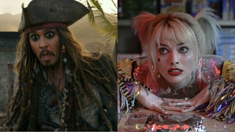 Johnny Depp em Piratas do Caribe e Margot Robbie em Aves de Rapina (Fotos: Reprodução)