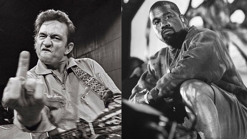 Johnny Cash (Foto: Cortesia de Jim Marshall e Reel Art Press) e Kanye West no Coachella (Foto: Amy Harris/Invision/AP)