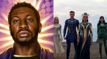 Jonathan Majors como Aquele que Permanece (Foto: Divulgação / Disney+) e o elenco de Eternos (Foto: Reprodução/Marvel)