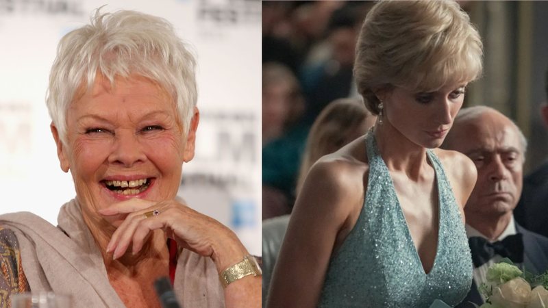 Judi Dench (Foto: Tim P. Whitby/Getty Images) / Princesa Diana em cenas da quinta temporada de The Crown (Foto: divulgação/Netflix)