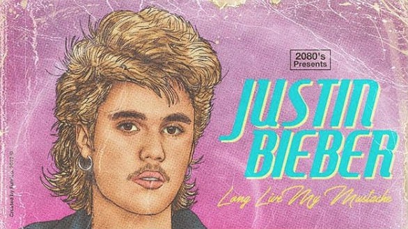 A versão anos 1980 de Justin Bieber, feita pelo artista Fulvio Alejandro Obregon (Foto:Reprodução/Instagram)