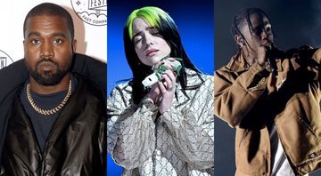 Kanye West (Foto: Brad Barket/Getty Images for Fast Company), Billie Eilish (Foto: Emma McIntyre/Getty Images) e Travis Scott (Foto: Kevin Winter/Getty Images)