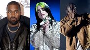 Kanye West (Foto: Brad Barket/Getty Images for Fast Company), Billie Eilish (Foto: Emma McIntyre/Getty Images) e Travis Scott (Foto: Kevin Winter/Getty Images)