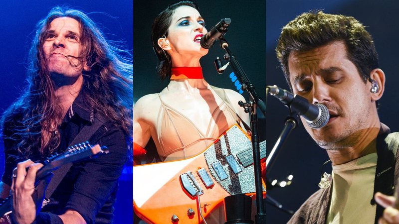 Kiko Loureiro, St. Vincent e John Mayer (Foto 1:Amy Harris/Invision/AP | Foto 2: Amy Harris/Invision/AP | Foto 3: AP/Invision/Evan Agostini)