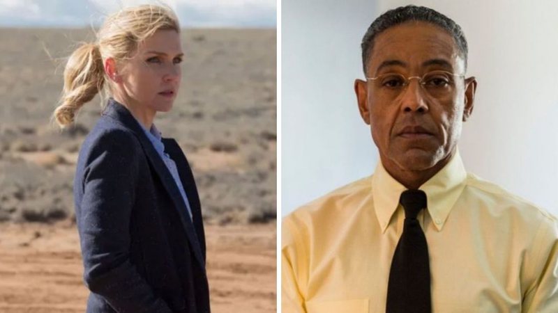 Rhea Seehorn como Kim Wexler (Foto: Reprodução / AMC) e Giancarlo Esposito como Gustavo Fring (Foto: Reprodução / AMC)