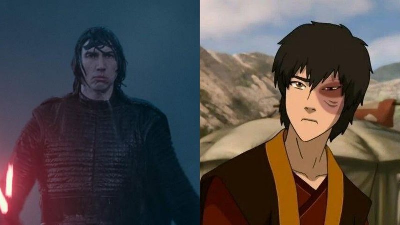 Adam Driver como Kylo Ren e Zuko (foto: reprodução/ Lucasfilm, Nickelodeon)