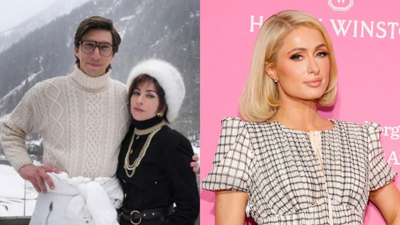 Lady Gaga e Adam Driver em House of Gucci (Foto: Divulgação) e Paris Hilton (Foto: Amy Sussman/Getty Images)