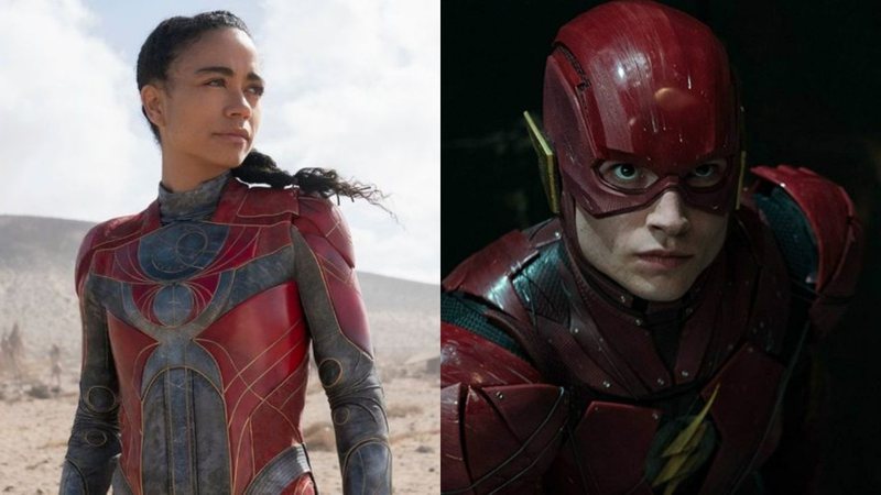 Lauren Ridloff em Eternos (Foto: Sophie Mutevelian/Marvel) / Ezra Miller como Flash em Liga da Justiça (Foto: Divulgação)