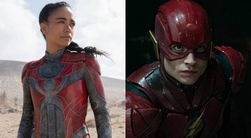 Lauren Ridloff em Eternos (Foto: Sophie Mutevelian/Marvel) / Ezra Miller como Flash em Liga da Justiça (Foto: Divulgação)