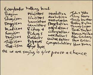 Letra de "Give Peace a Chance", manuscrito de John Lennon - Reprodução