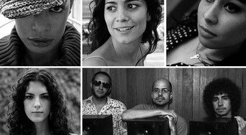 Em sentido horário, Thalma de Freitas, Alice Braga, Pitty, o trio Dengue, Rica Amabis e Pupillo, e a cantora Céu - Divulgação