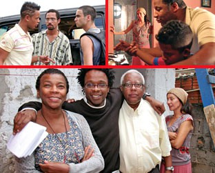 Cinema Verdade - Cenas de Bróder, de Jeferson De (acima, entre os atores Zezé Motta e João Acaiabe). (Ao lado, acima) Cássia Kiss e Ailton Graça. (Ao lado) Caio Blat como um dos protagonistas do longa