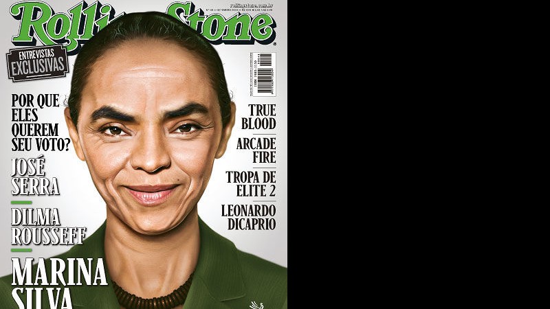 Candidata Marina Silva (PV) estampa a capa da <i>Rolling Stone Brasil</i> - Ilustração de Marcelo Calenda