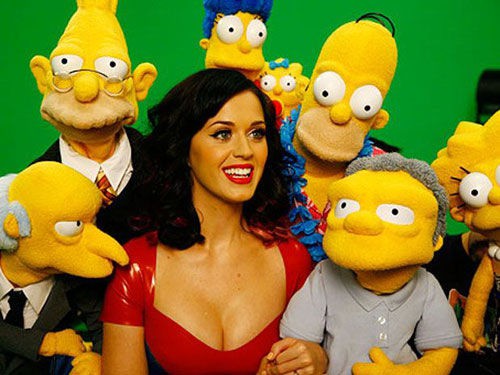 Katy Perry ao lado dos fantoches dos personagens de <i>Os Simpsons</i>; episódio vai ao ar nos EUA em dezembro - Divulgação/Fox