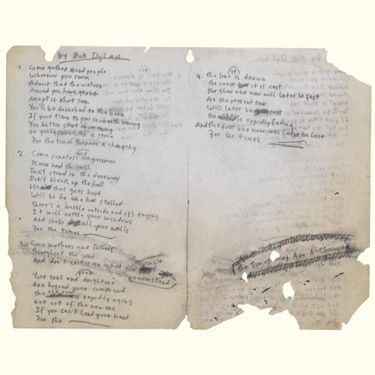 Manuscrito de "The Times They Are a-Changin'", que foi vendido por quase meio milhão de dólares - Reprodução