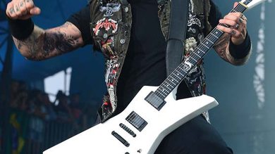 <b>ÂNIMO E GÁS</b> Hetfield lidera a performance bombástica do Metallica no Orion - Theo Wargo/Gett y Images