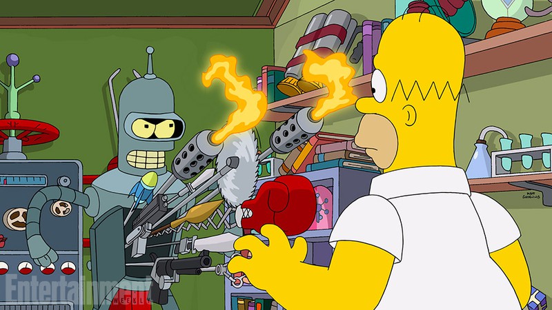 Bender, de <i>Futurama</i>, e Homer Simpson - Reprodução/EW